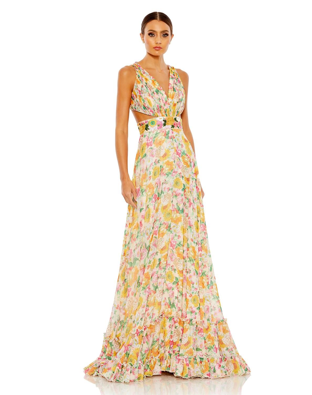 Floral Print Cut Out Lace Up Tiered Gown sold by Lord & Taylor product image thumbnail 5