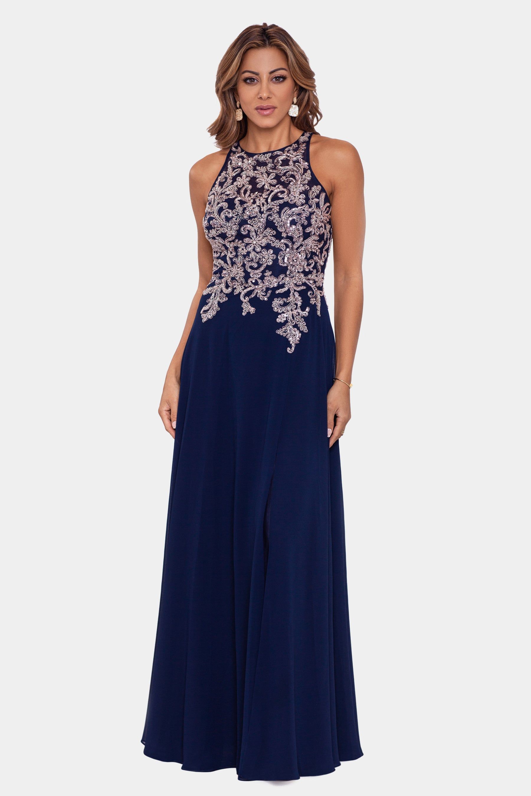 Long Chiffon Beaded Halter Dress sold by Lord & Taylor