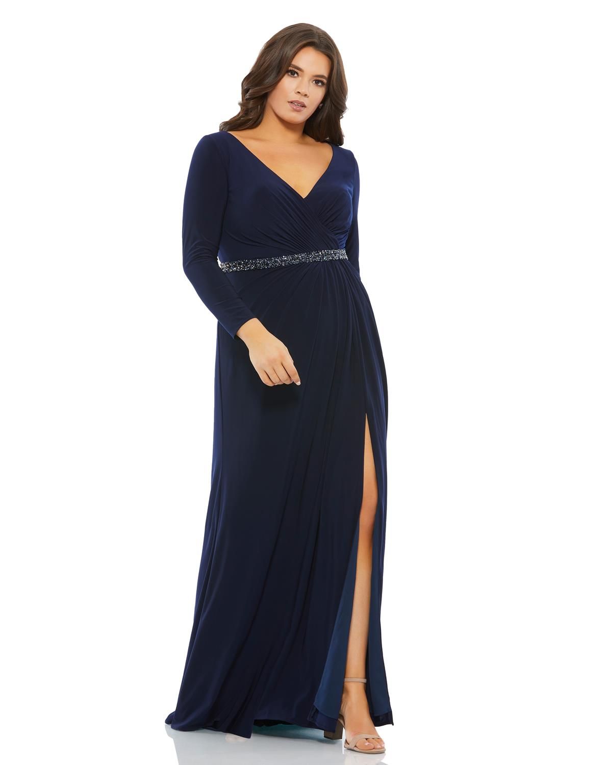 Long Sleeve V Neck Jersey A-Line Gown sold by Lord & Taylor product image thumbnail 4