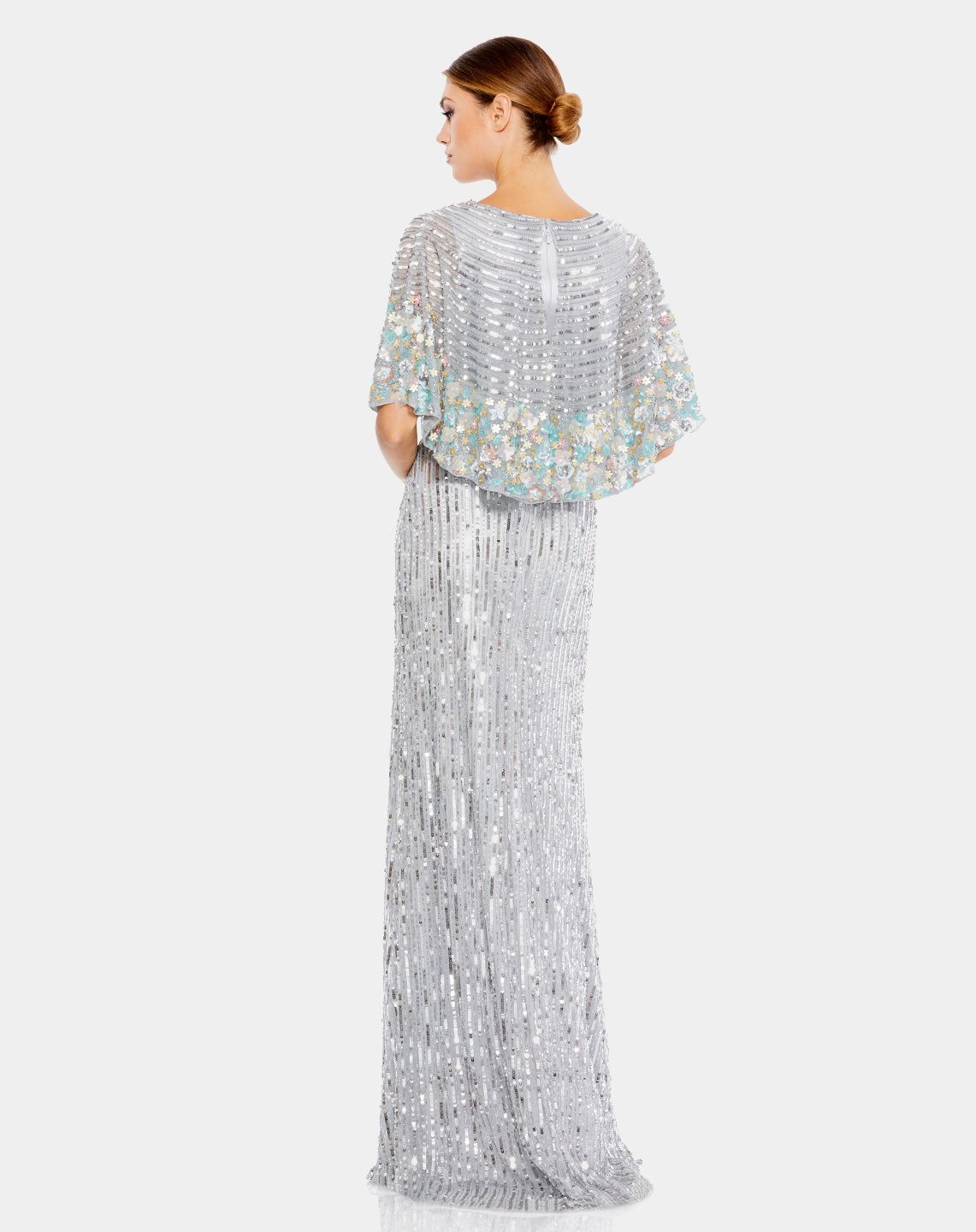 Sequined V Neck Floral Embellished Cape Sleeve Gown sold by Lord & Taylor product image thumbnail 4