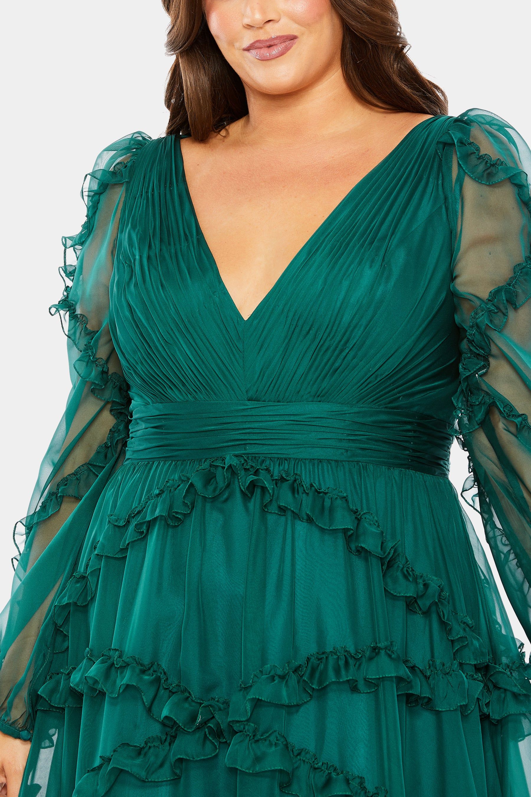 V Neck Ruffle Tiered Puff Sleeve Gown sold by Lord & Taylor product image thumbnail 4