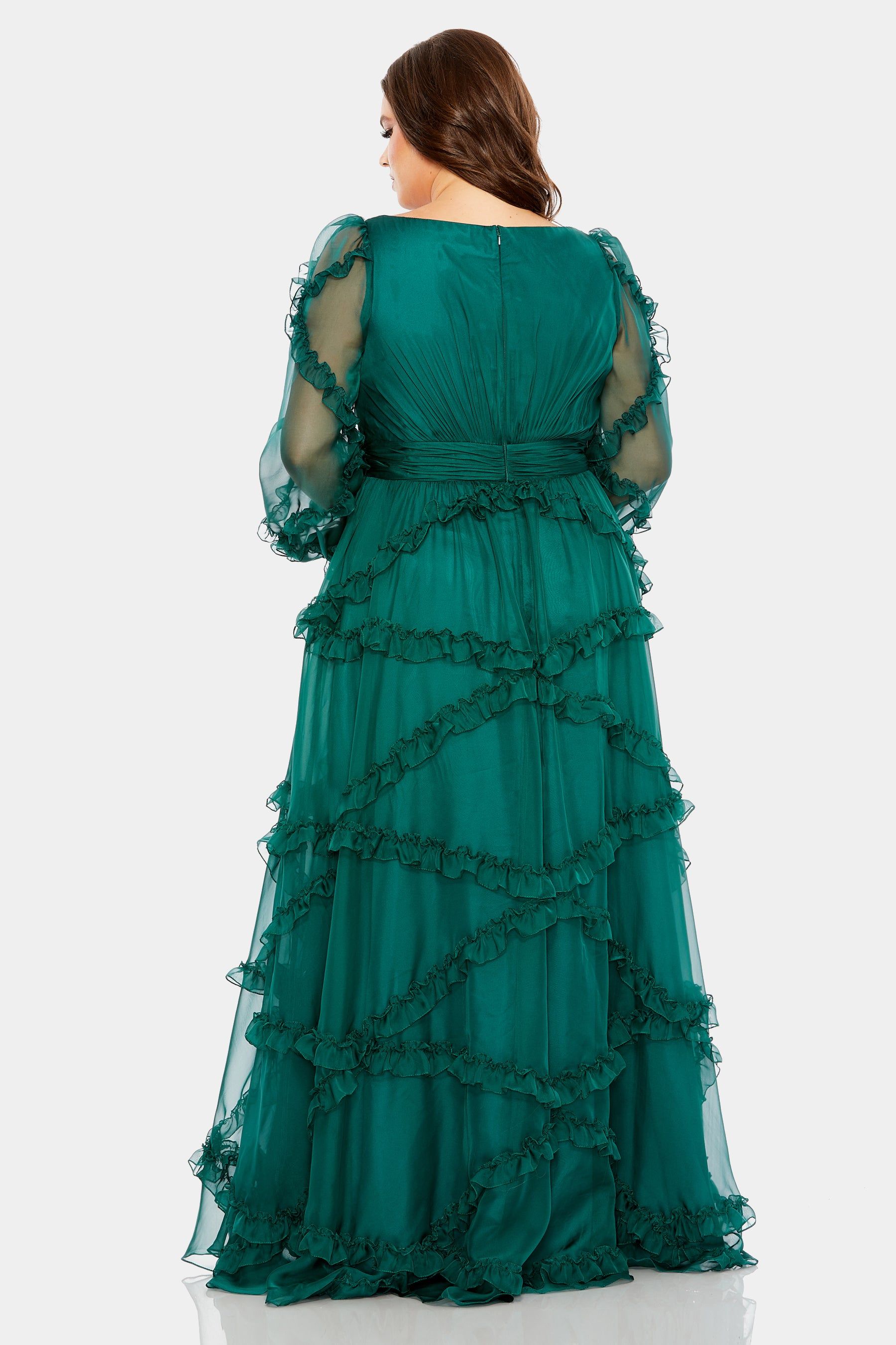 V Neck Ruffle Tiered Puff Sleeve Gown sold by Lord & Taylor product image thumbnail 2