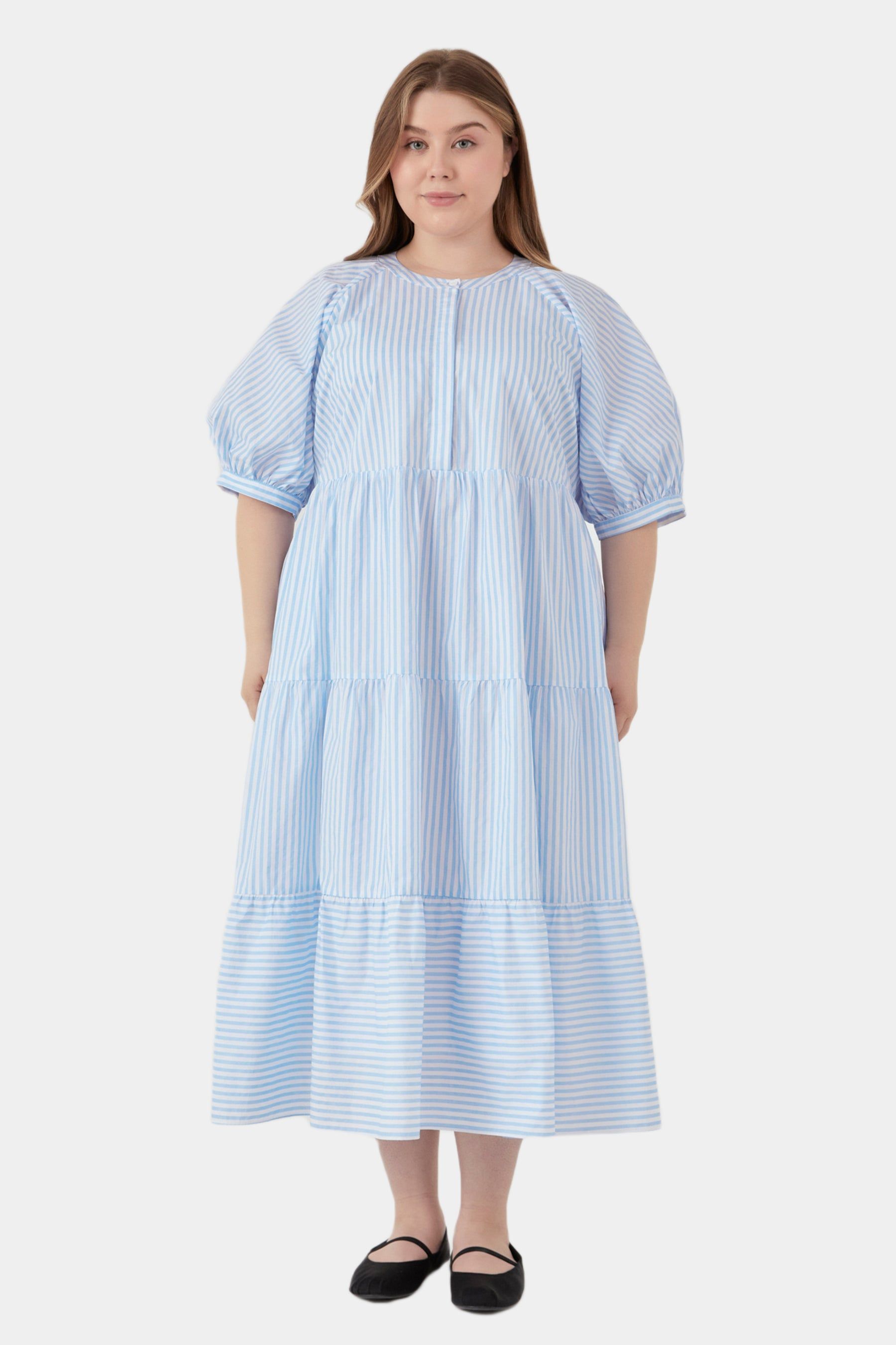 Stripe Puff Sleeve Tiered Midi Dress sold by Lord & Taylor product image thumbnail 2