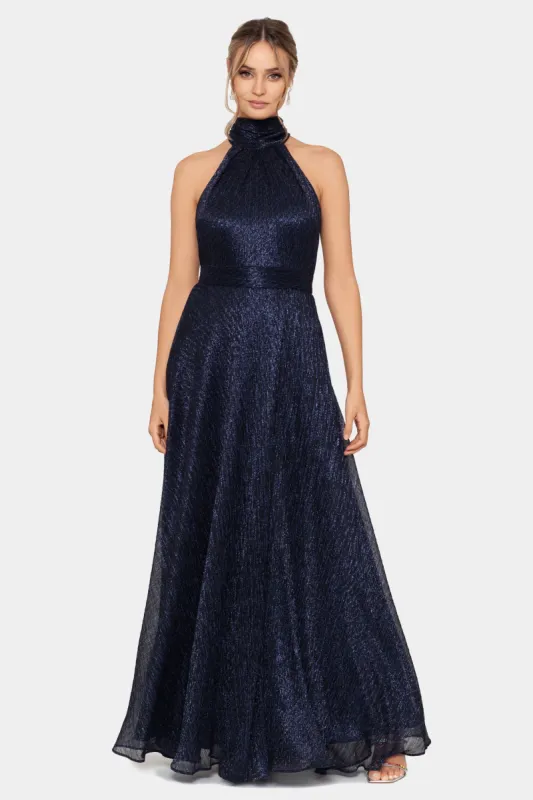 Long Metallic Crinkle Halter Wrap Skirt made by Betsy & Adam