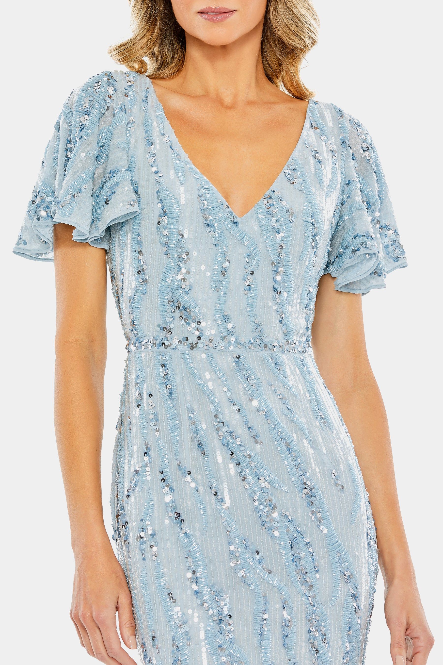 Sequined V Neck Flutter Sleeve Tea Length Dress sold by Lord & Taylor product image thumbnail 11