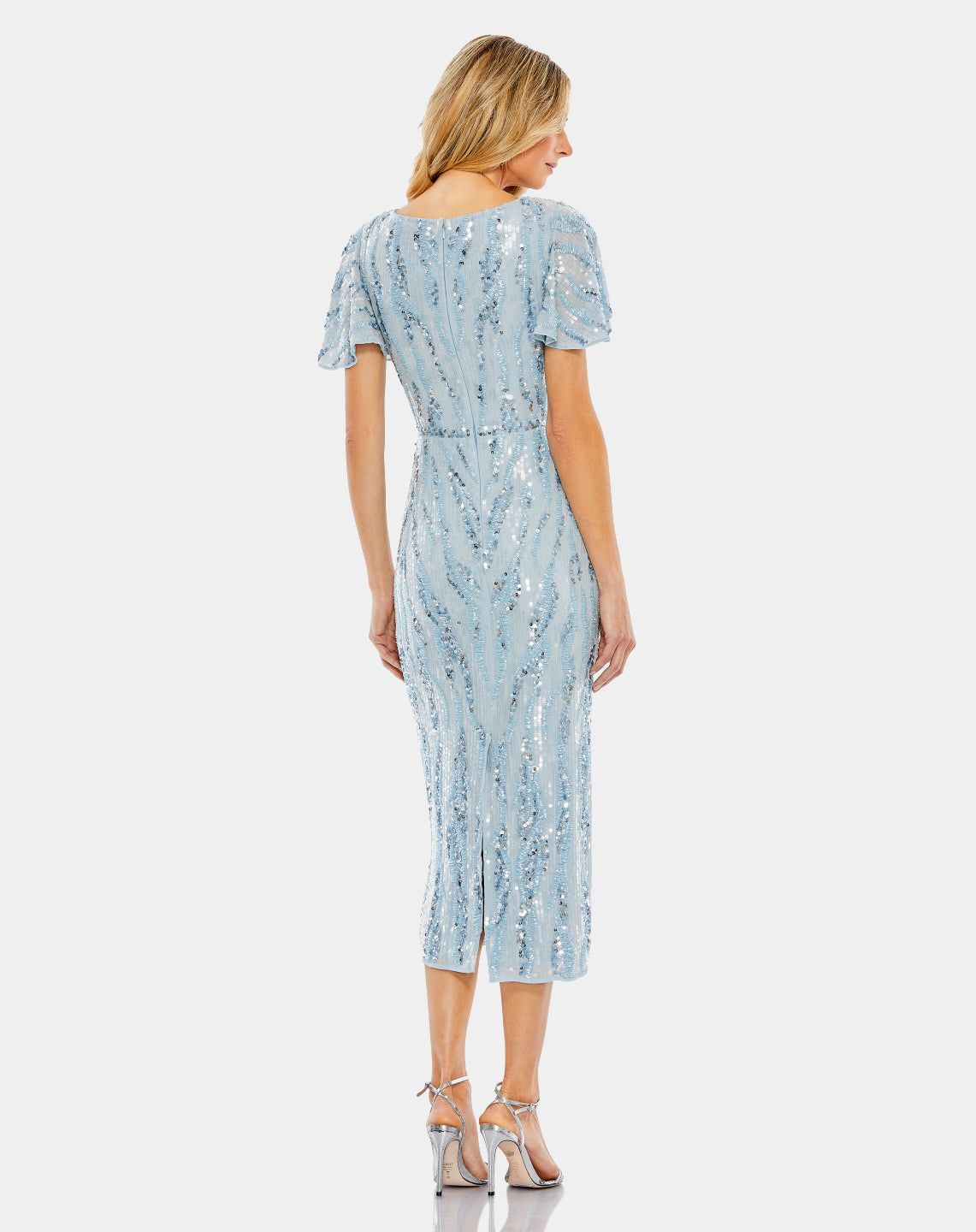 Sequined V Neck Flutter Sleeve Tea Length Dress sold by Lord & Taylor product image thumbnail 5