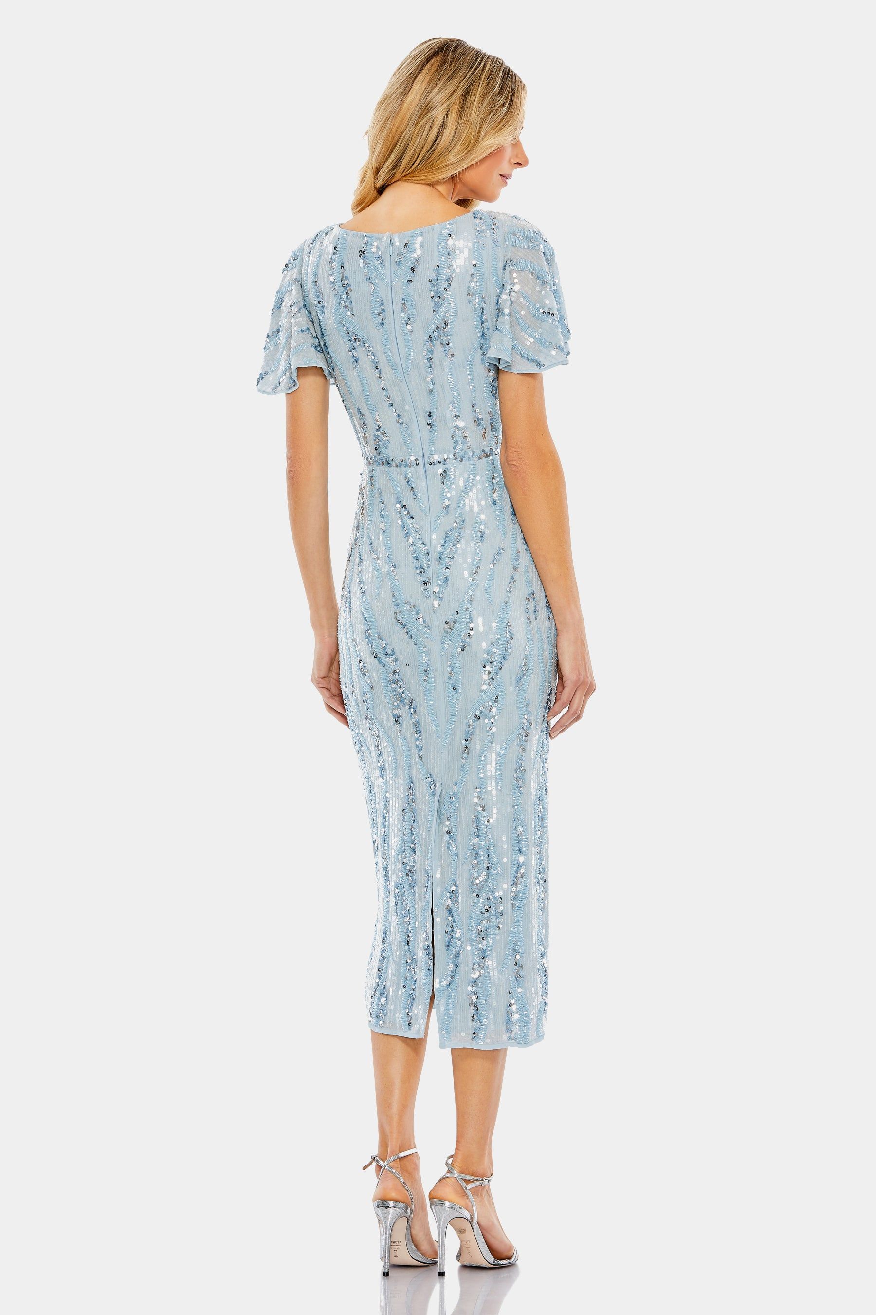 Sequined V Neck Flutter Sleeve Tea Length Dress sold by Lord & Taylor product image thumbnail 9
