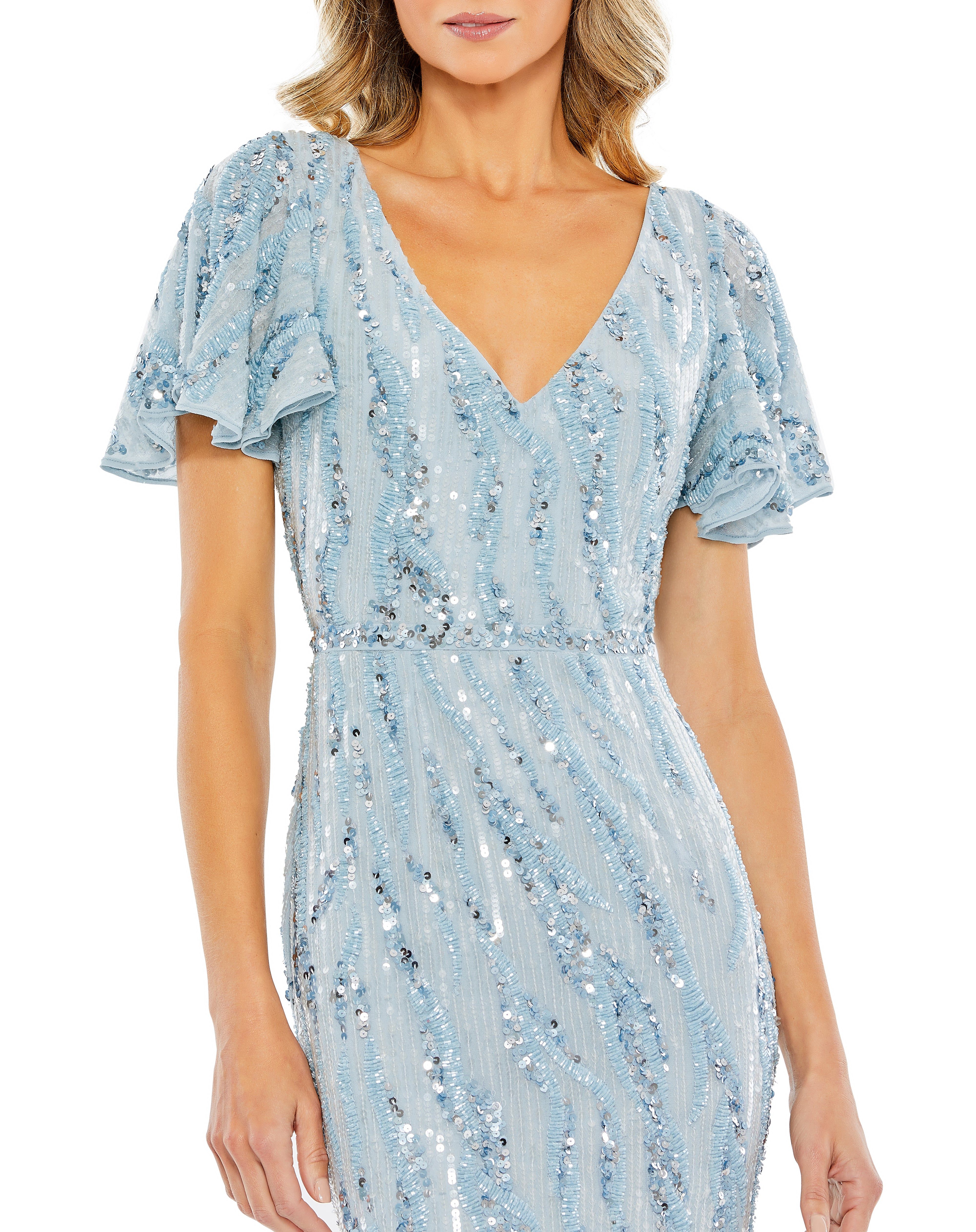 Sequined V Neck Flutter Sleeve Tea Length Dress sold by Lord & Taylor product image thumbnail 6