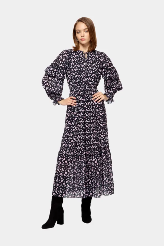 Tie Neck Ruffle Midi Dress sold by Lord & Taylor