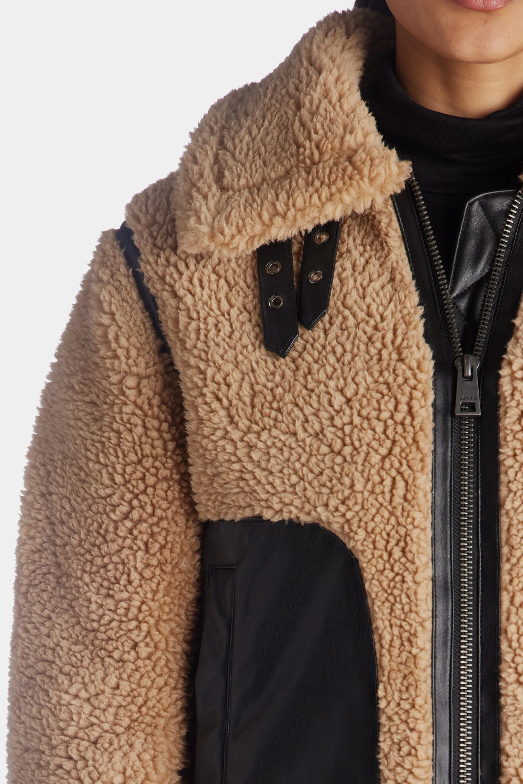 Vegan Leather Trim All Over Sherpa Aviator Jacket sold by Lord & Taylor product image thumbnail 4