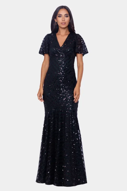 Long Short Sleeve Sequin V-Neck Dress sold by Lord & Taylor