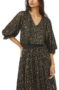 Long Sleeve Smock Cuff V-Neck Foil Dot sold by Lord & Taylor