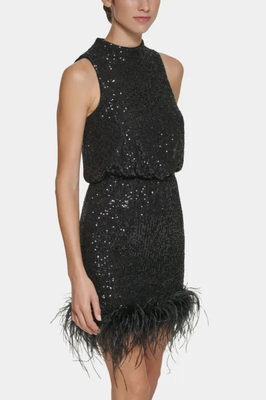 Halter Neck Feather Trim Sheath Dress sold by Lord & Taylor