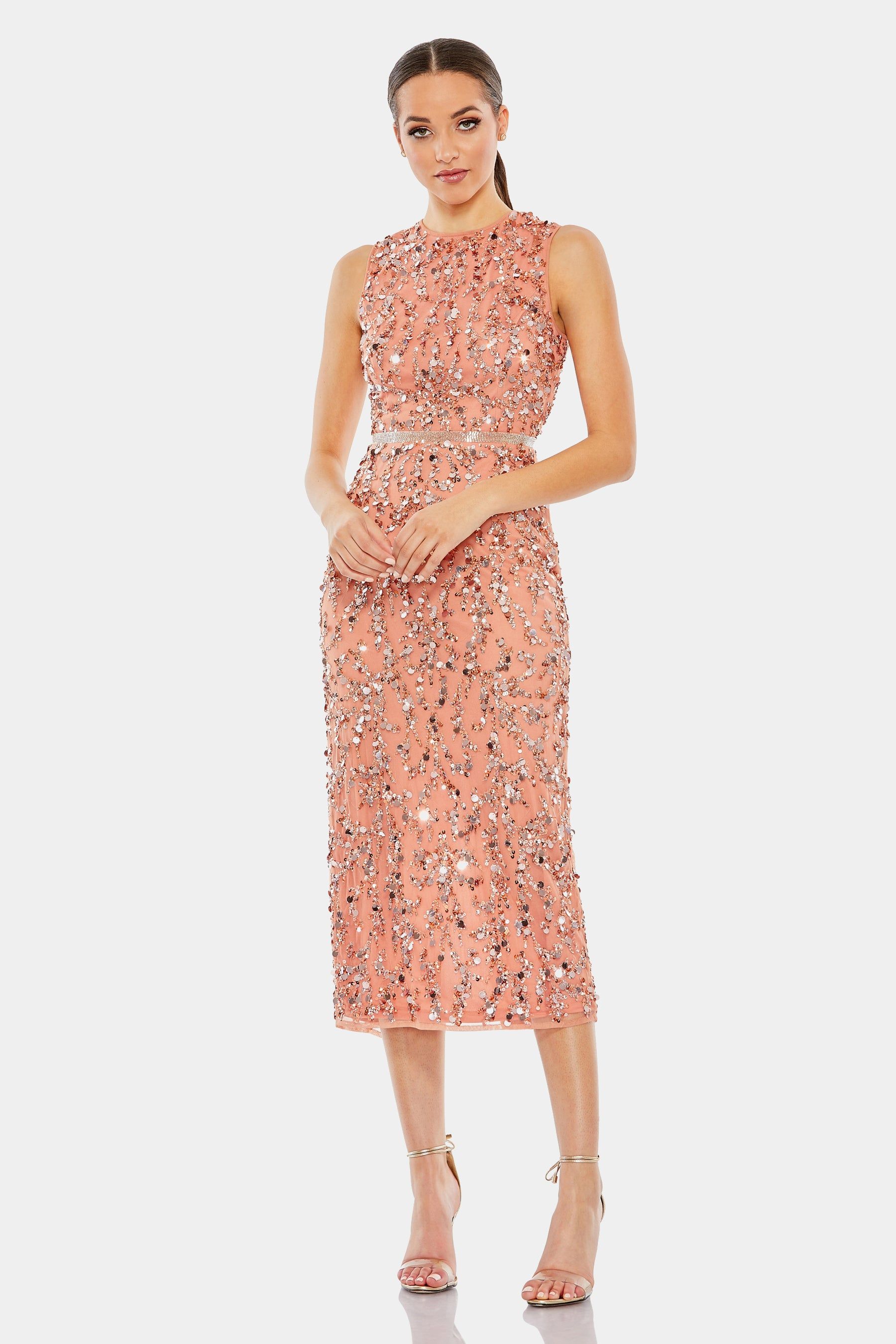 Sequined, High Neck, Sleeveless Sheath Midi Dress sold by Lord & Taylor