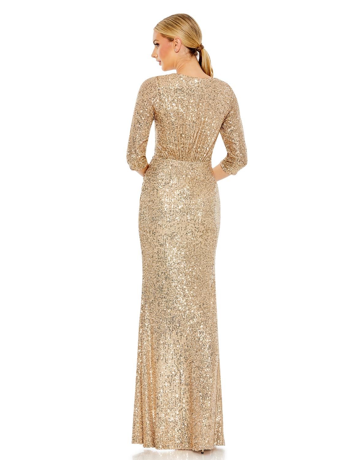 Sequined Draped 3/4 Sleeve Gown sold by Lord & Taylor product image thumbnail 2