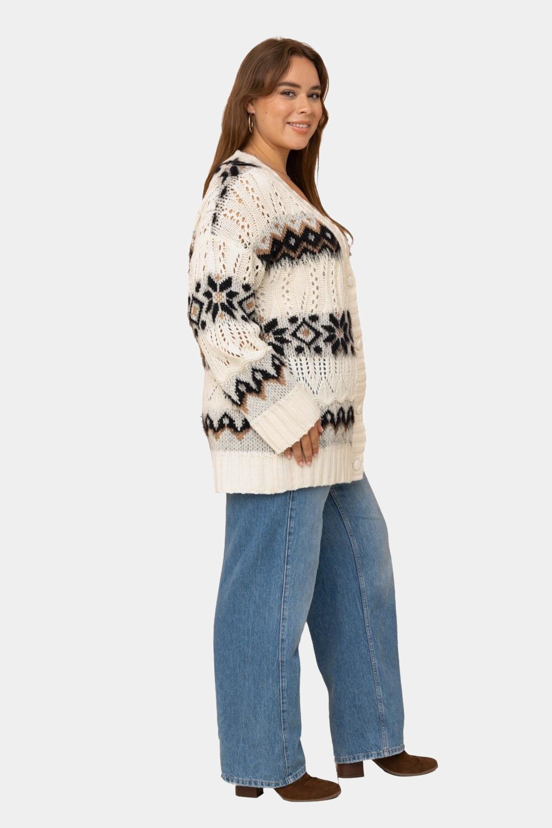 Open Knit Button Up Cardigan sold by Lord & Taylor product image thumbnail 4