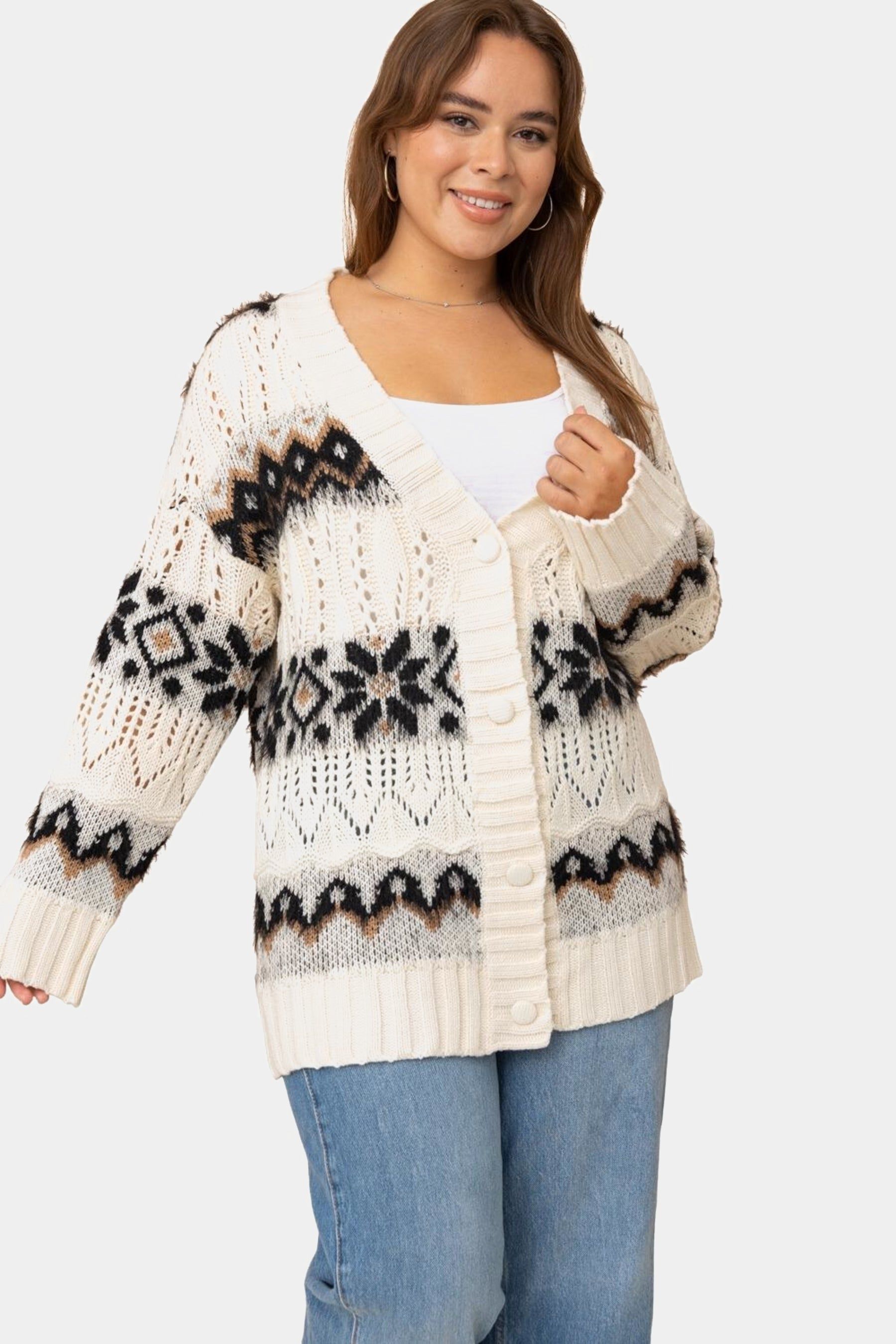 Open Knit Button Up Cardigan sold by Lord & Taylor