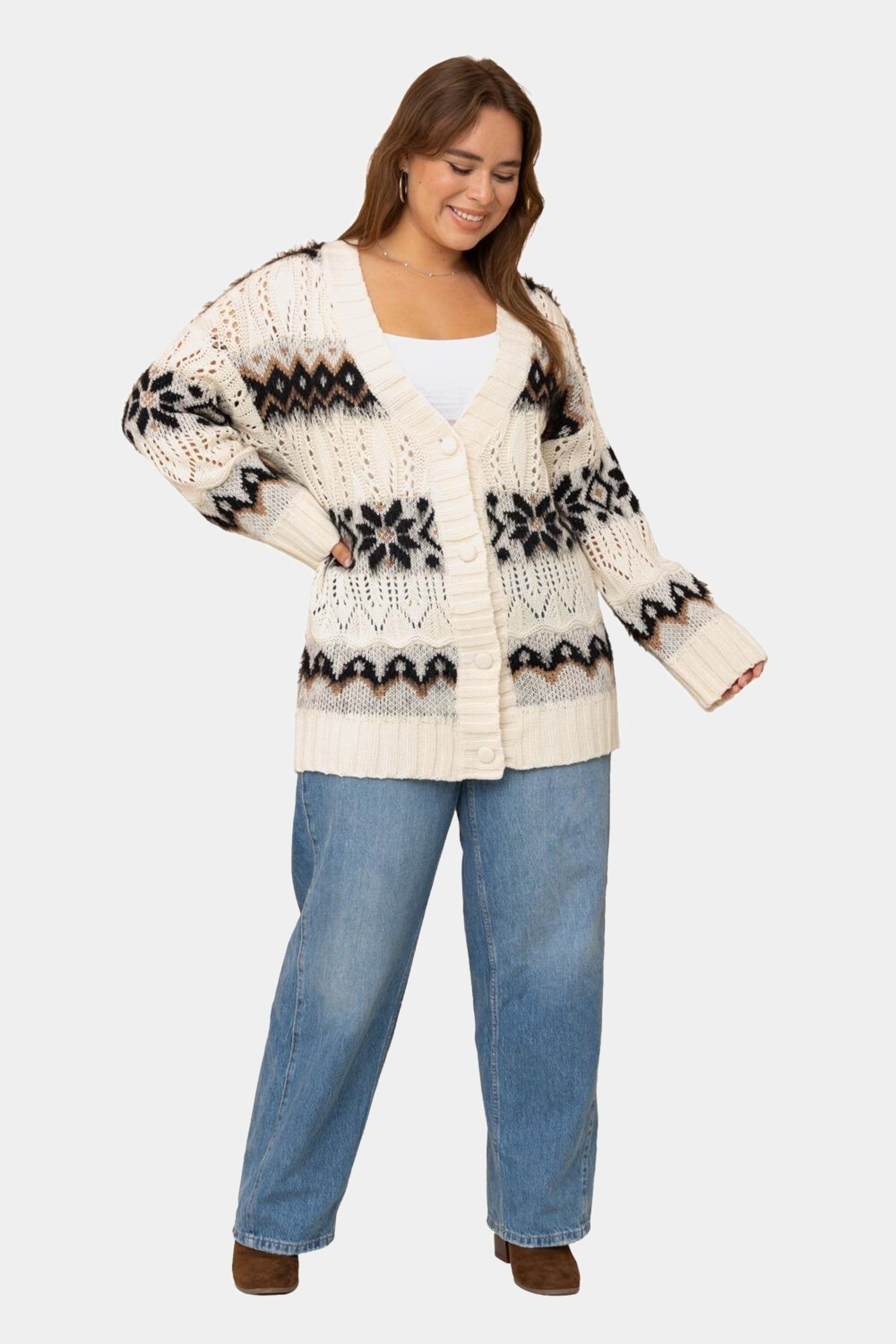 Open Knit Button Up Cardigan sold by Lord & Taylor product image thumbnail 3