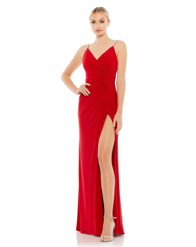 Faux Wrap V Neck Open Back Gown sold by Lord & Taylor