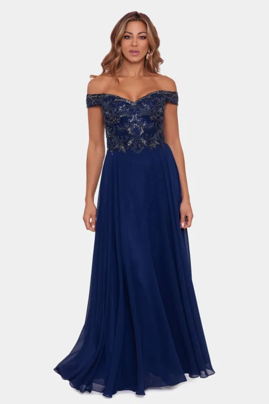 Long Off The Shoulder Chiffon Beaded Gown sold by Lord & Taylor