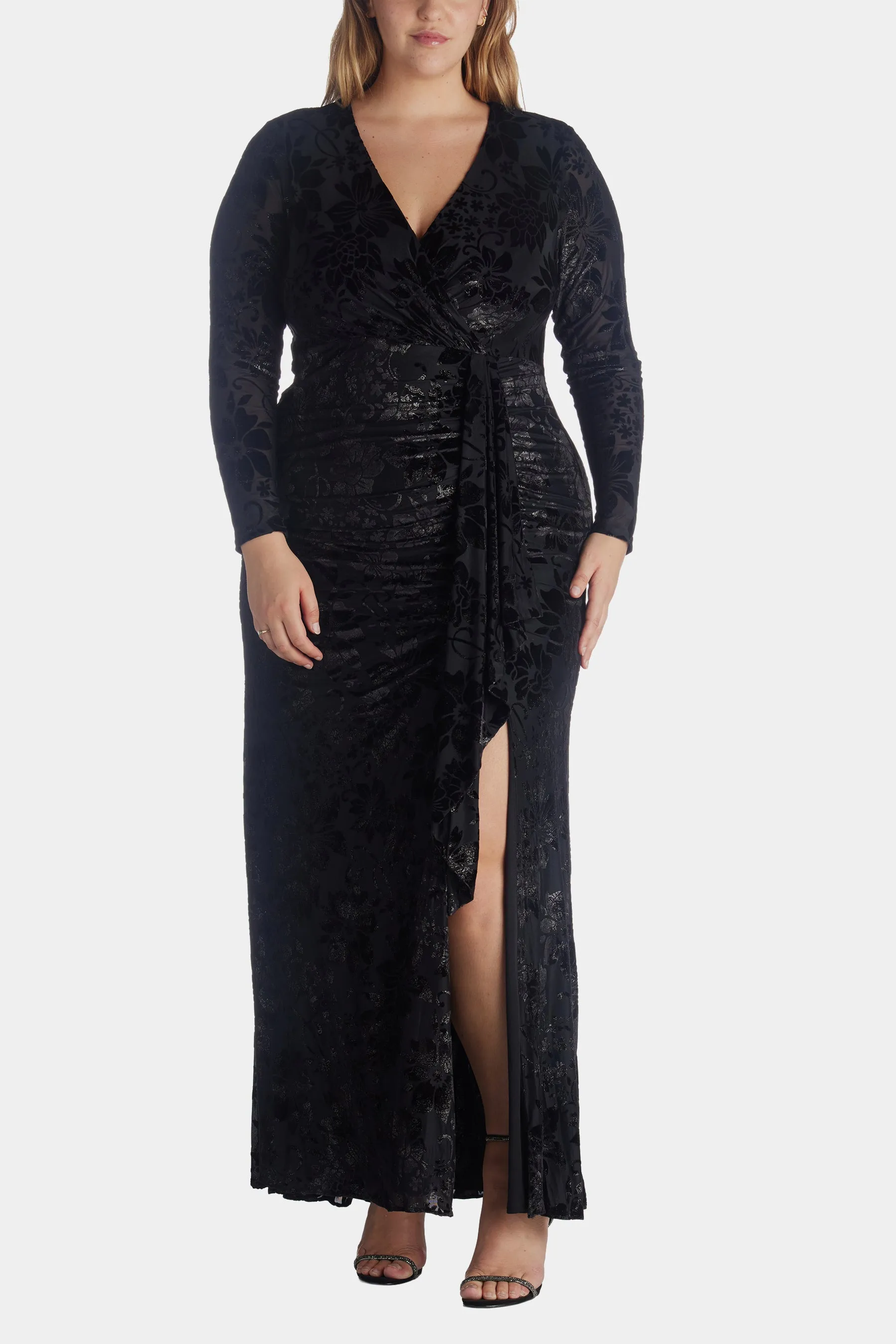 Long Burnout Ruffle Velvet Dress sold by Lord & Taylor