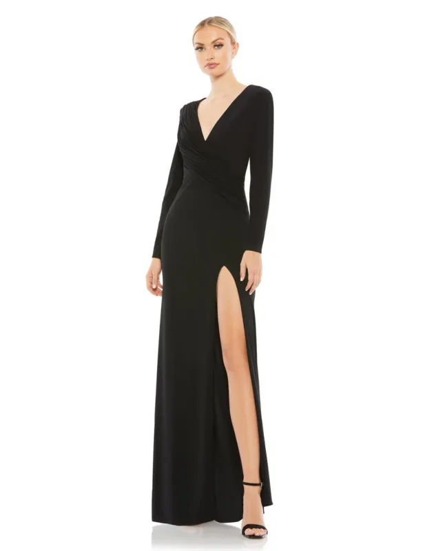 Jersey Long Sleeve Asymmetrical Ruch Gown sold by Lord & Taylor