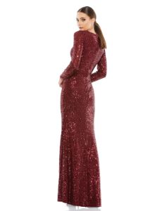 Sequined Faux Wrap Long Sleeve Column Gown sold by Lord & Taylor