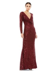 Sequined Faux Wrap Long Sleeve Column Gown sold by Lord & Taylor