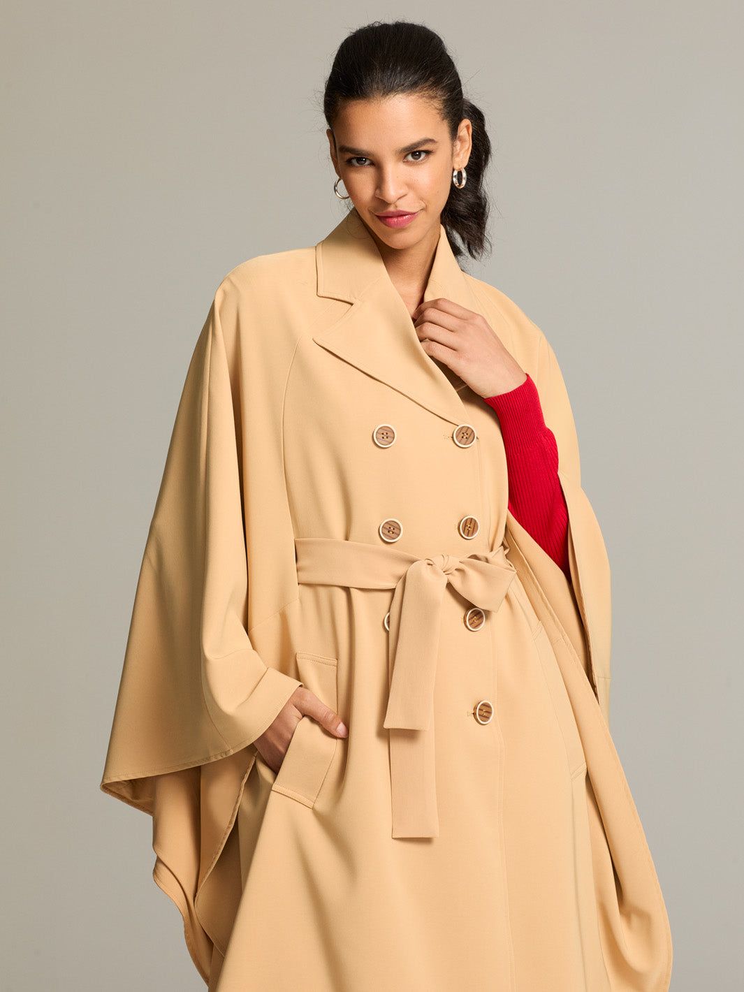 Tie Waist Cape Coat sold by Lord & Taylor product image thumbnail 4