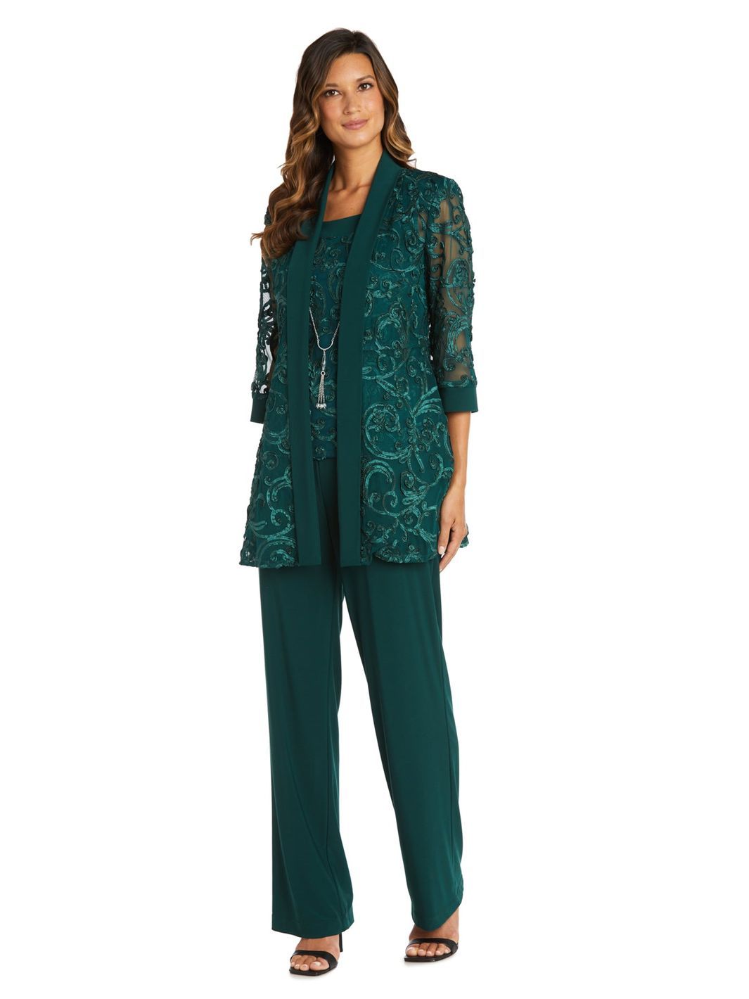 Two-Piece Soutache Jacket and Tank Pantsuit with Necklace sold by Lord & Taylor