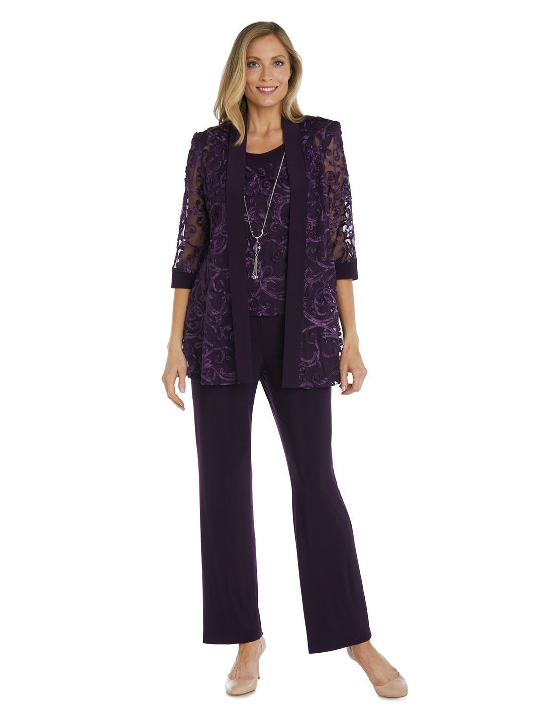 Two-Piece Soutache Jacket and Tank Pantsuit with Necklace sold by Lord & Taylor product image thumbnail 3