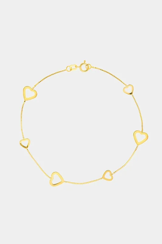 14K Gold Box Chain Alternating Small/Large Open-Heart Bracelet sold by Lord & Taylor