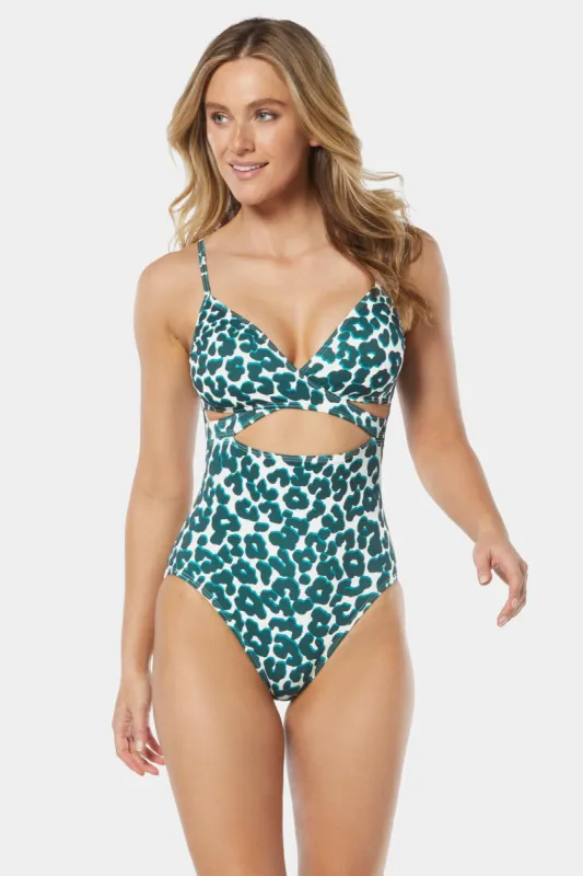 Seaside Leopard Cut Out Wrap One Piece Swimsuit sold by Lord & Taylor