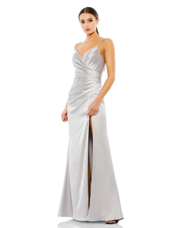 Satin Sleeveless Faux Wrap Ruched Gown sold by Lord & Taylor