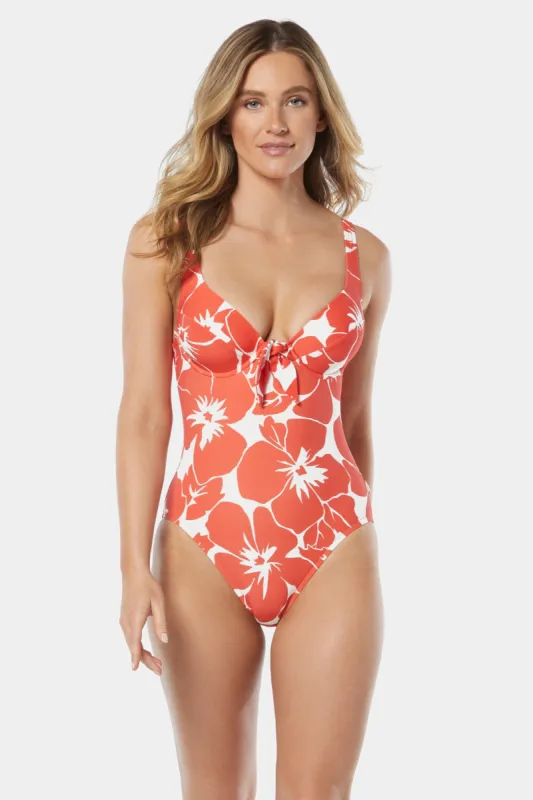 Floral Tie Front Underwire One Piece Swimsuit sold by Lord & Taylor