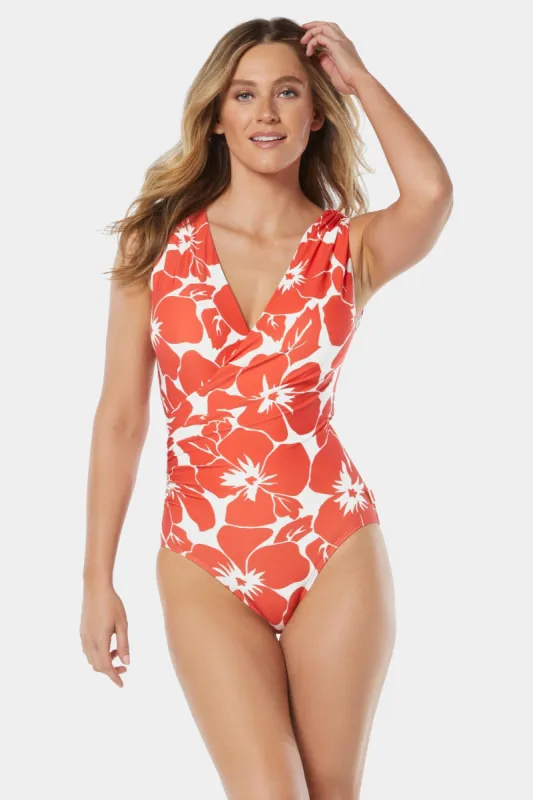 Floral Surplice Neck One Piece Swimsuit sold by Lord & Taylor