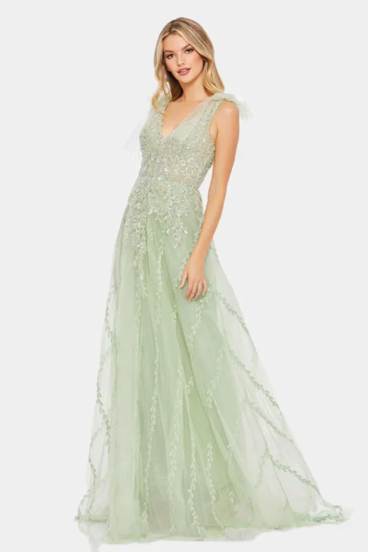 V-Neck Bow Tie Sleeveless Embellished Gown made by Lord & Taylor