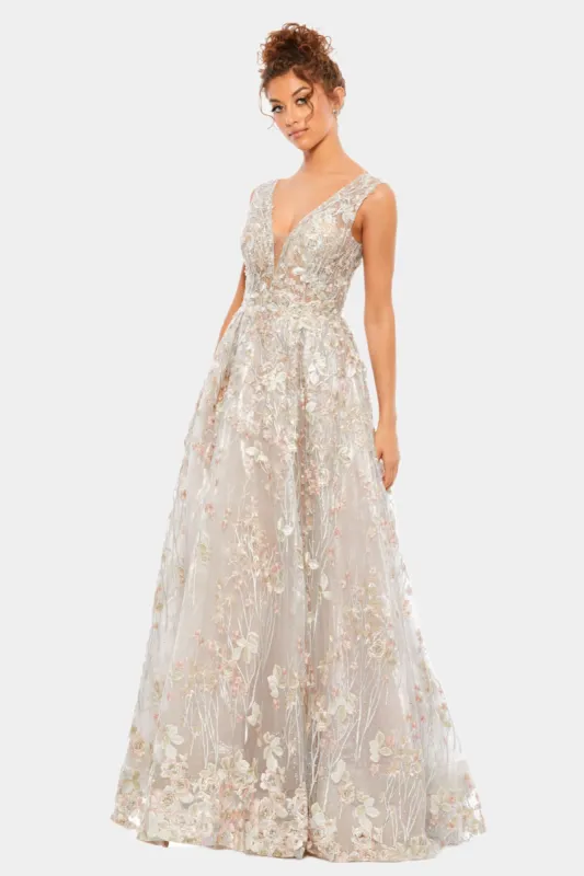 Floral Embroidered Illusion V-Neck Gown sold by Lord & Taylor