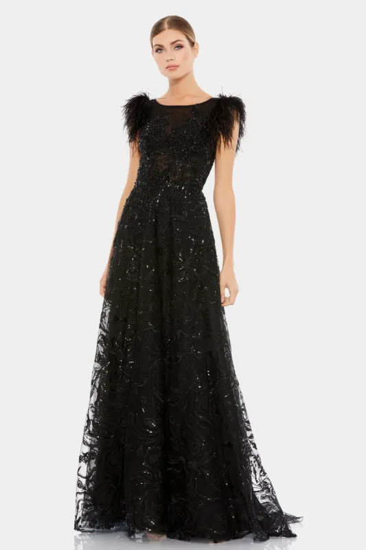 Embellished Feather Cap Sleeve A Line Gown sold by Lord & Taylor
