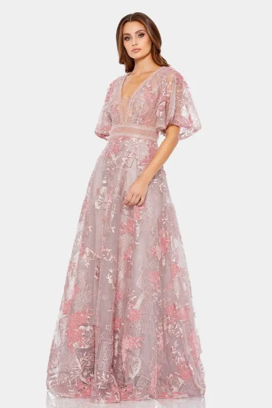 Embroidered Flounce Sleeve A Line Gown sold by Lord & Taylor