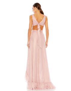 Sleeveless Cut Out High Low Ruffled Hem Gown sold by Lord & Taylor