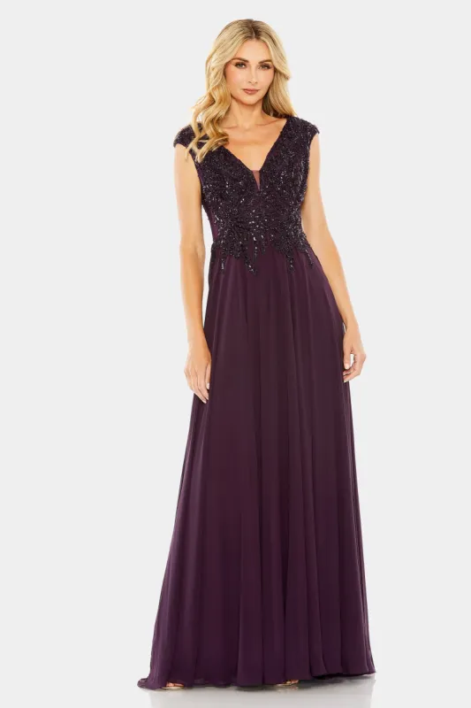 Cap Sleeve Applique Flowy Gown sold by Lord & Taylor