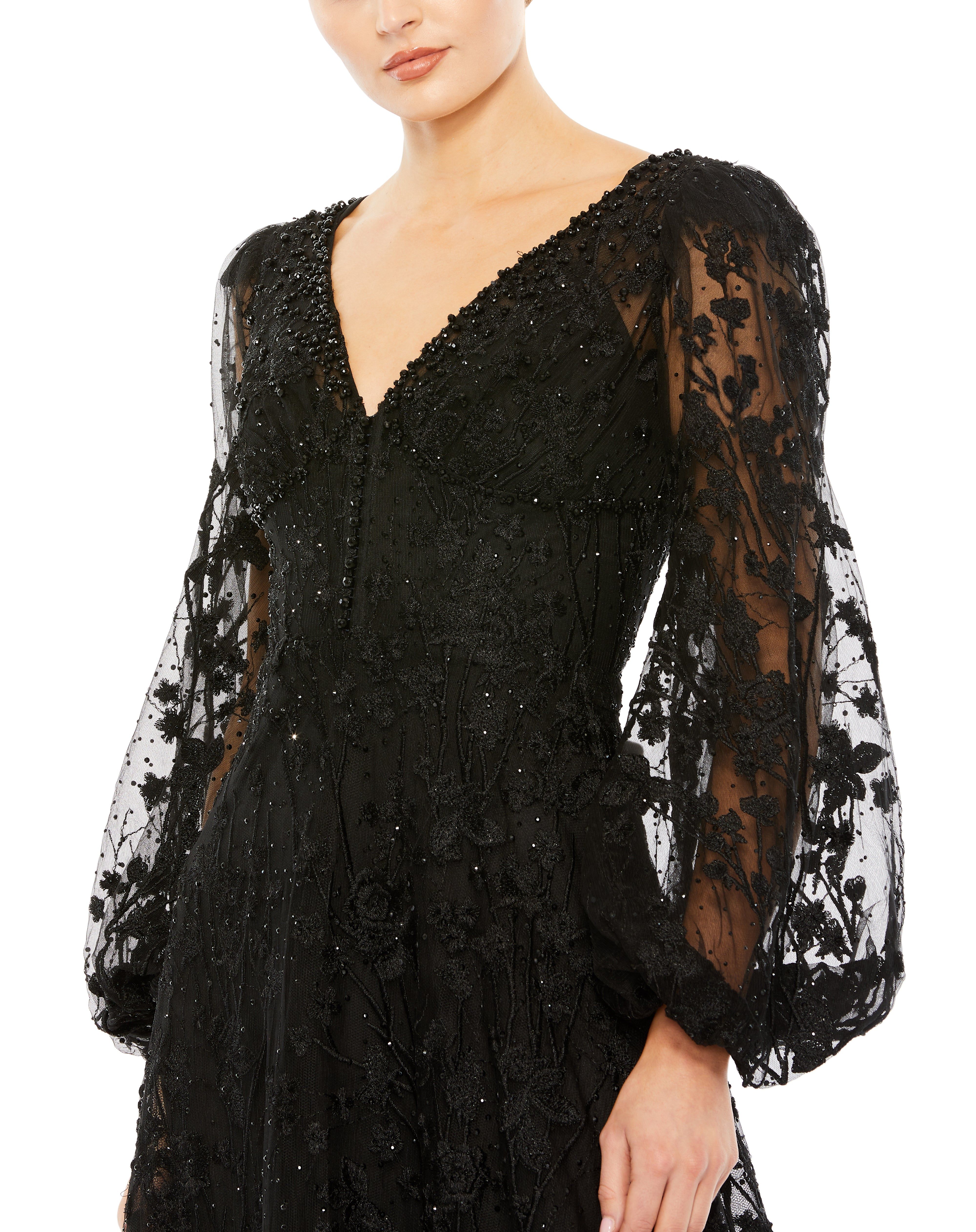 Embroidered Poet Sleeve Tiered A Line Gown sold by Lord & Taylor product image thumbnail 2