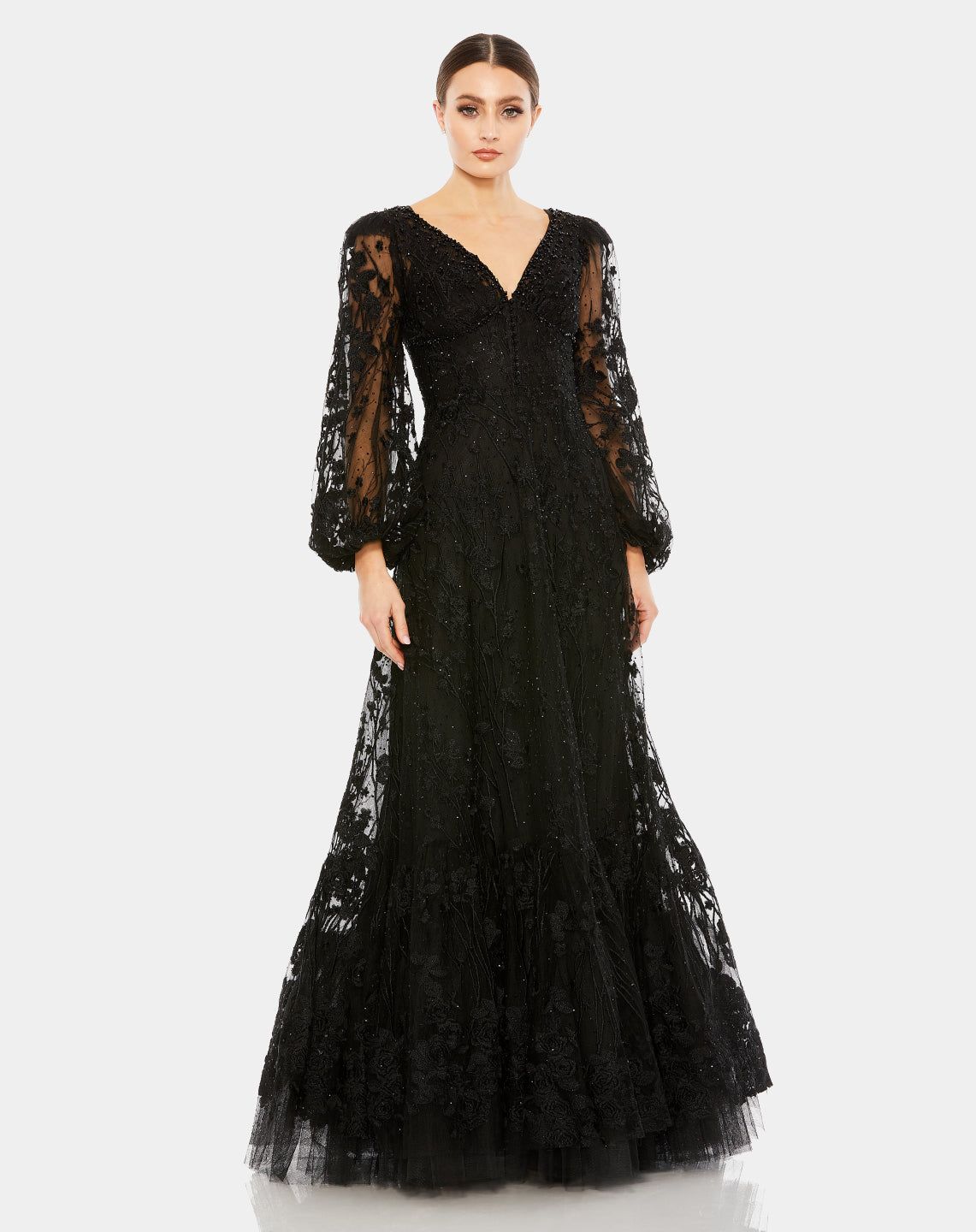 Embroidered Poet Sleeve Tiered A Line Gown sold by Lord & Taylor