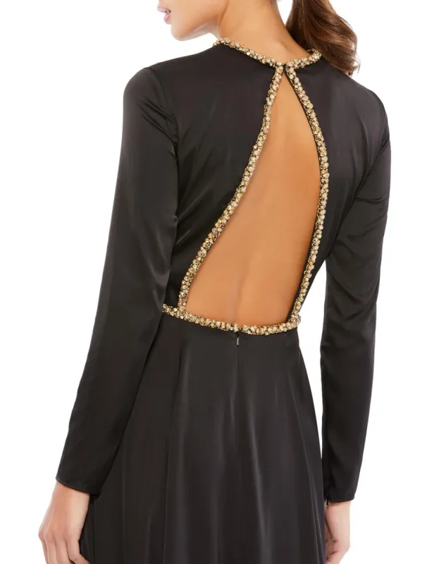 Beaded Trim High Neck Open Back Gown sold by Lord & Taylor