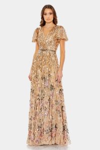 Flounce Sleeve V Neck Gown sold by Lord & Taylor