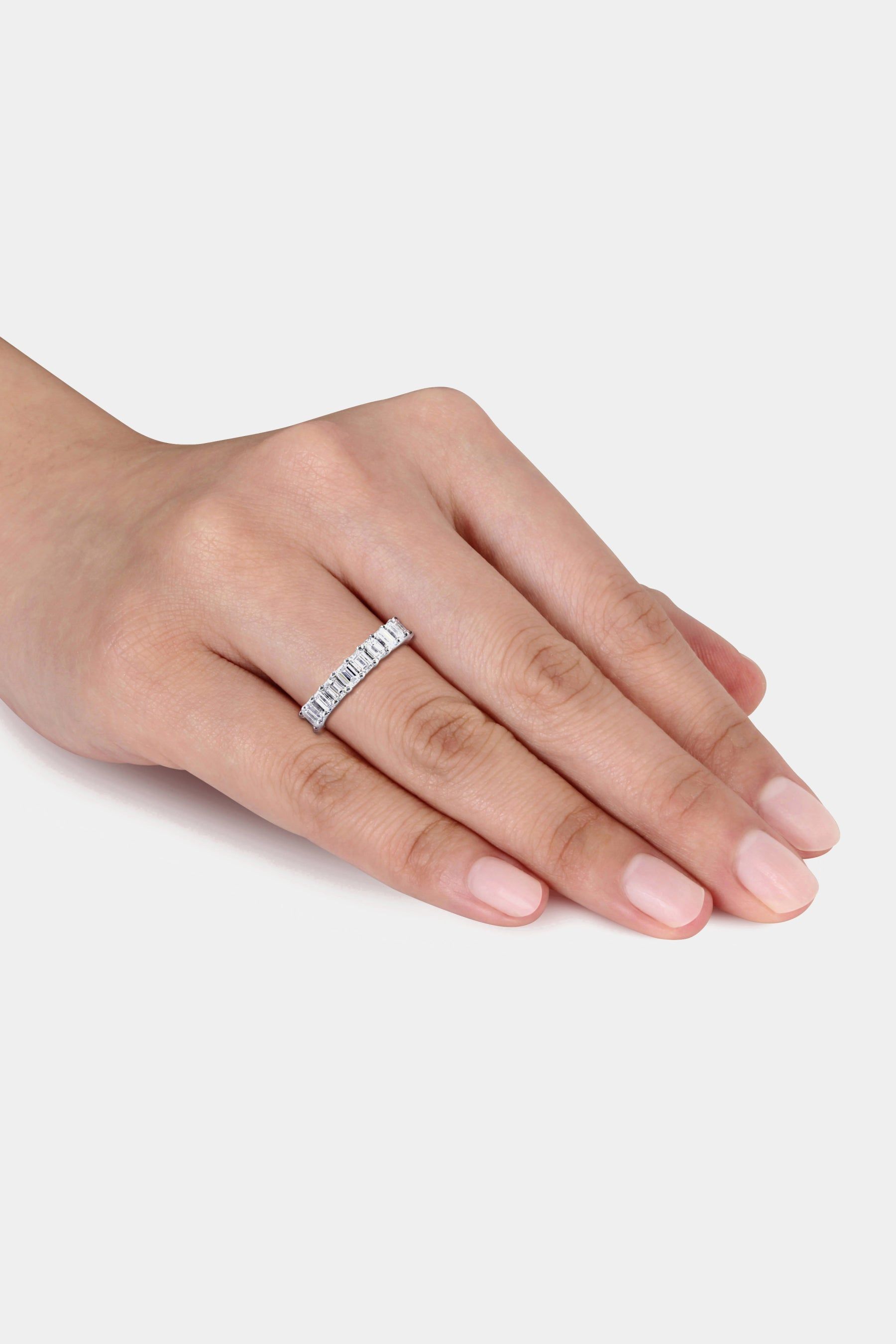 Diamond Emerald Cut Eternity Ring Set in 18k White Gold sold by Lord & Taylor product image thumbnail 6