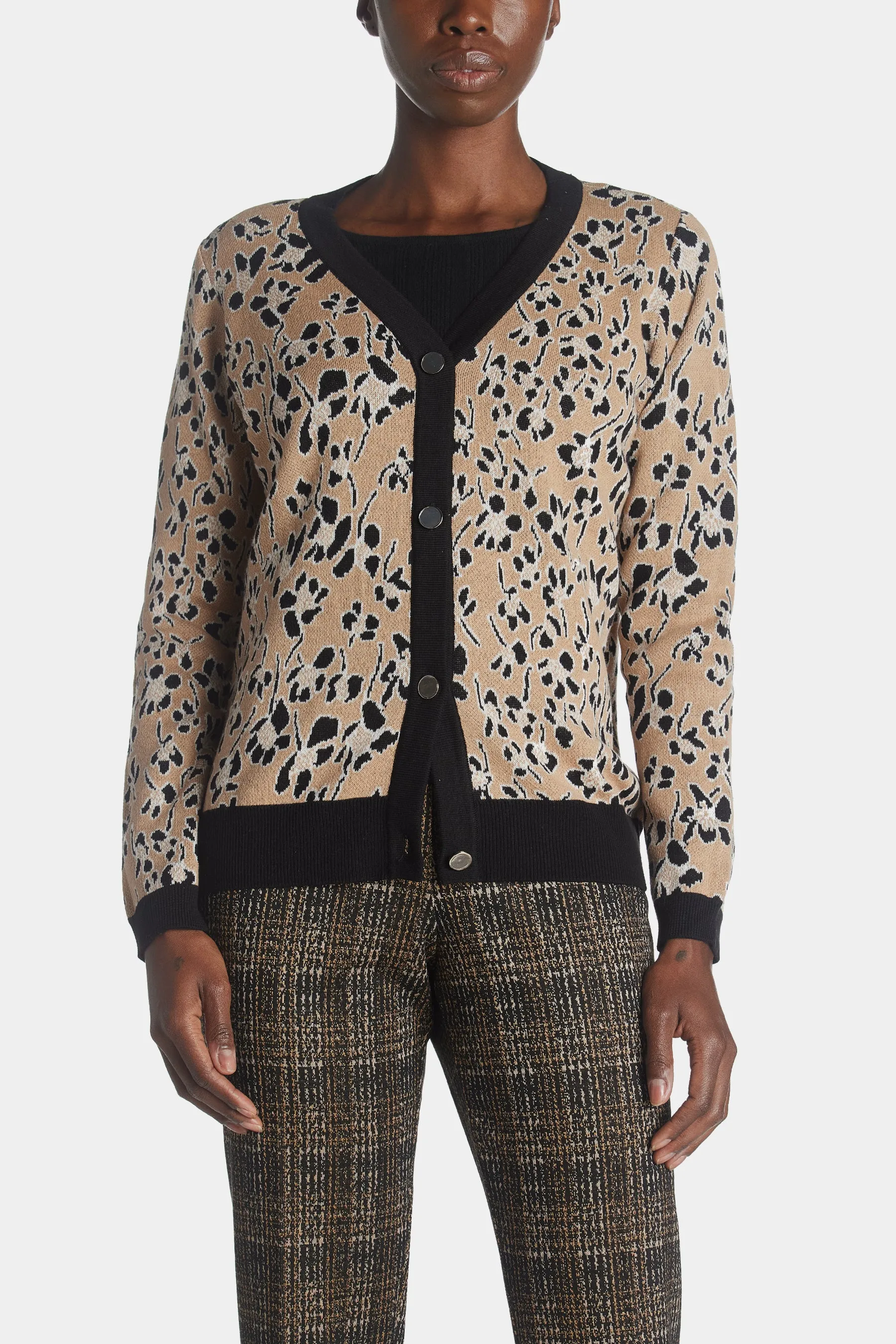 Jaquard Cardigan with Solid Placket sold by Lord & Taylor