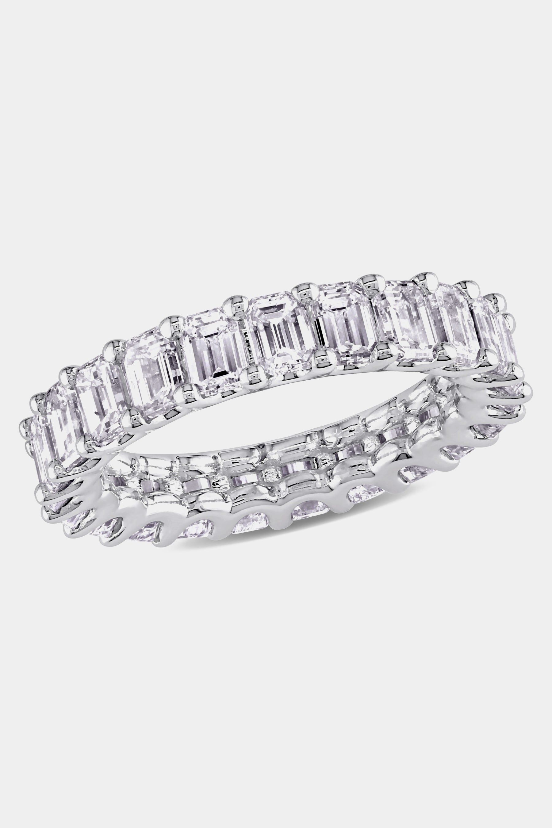 Diamond Emerald Cut Eternity Ring Set in 18k White Gold sold by Lord & Taylor
