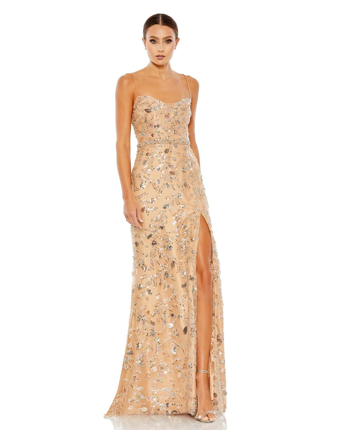 Embellished Sleeveless Lace Up Gown sold by Lord & Taylor